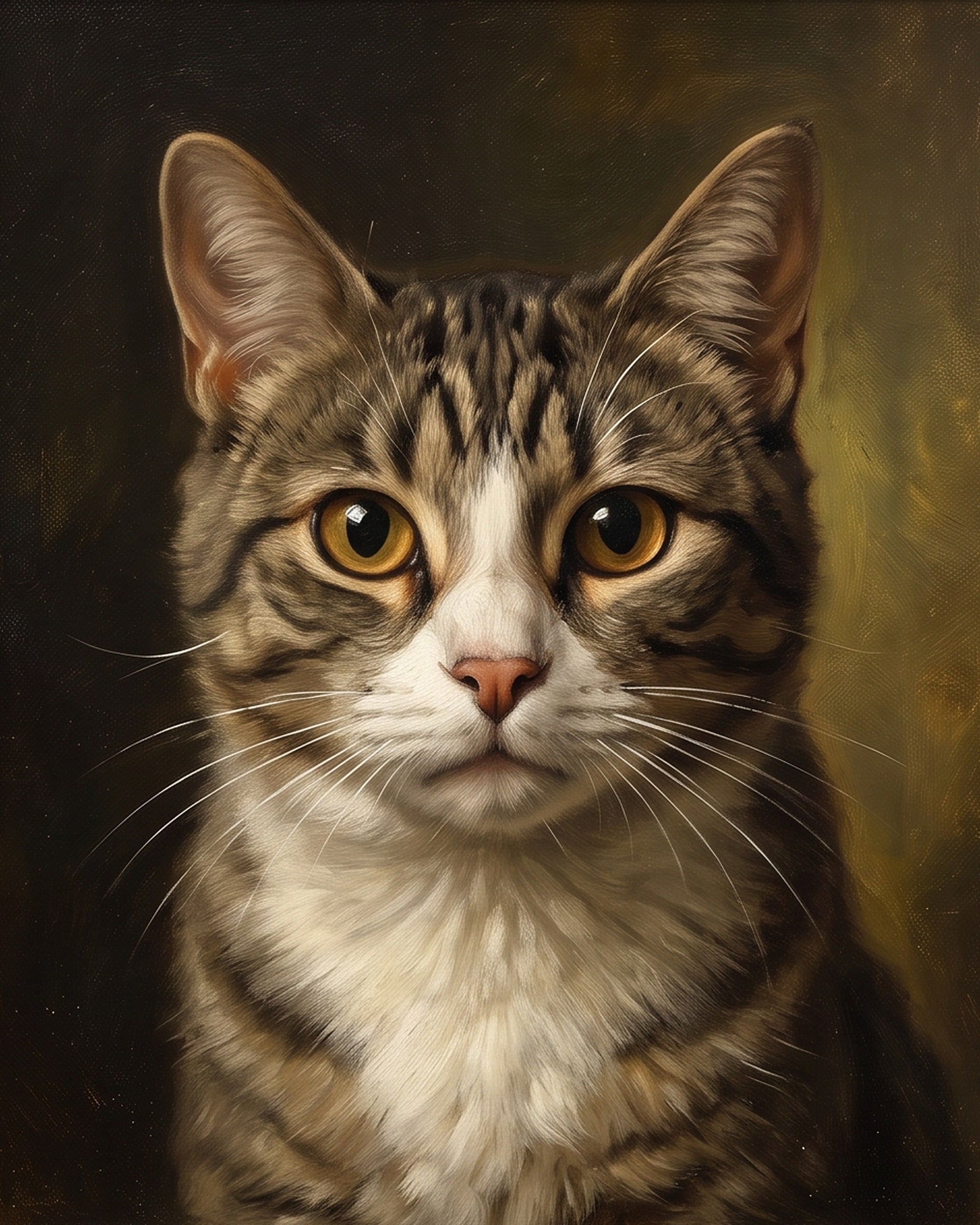 A portrait of a tabby cat, printed on canvas